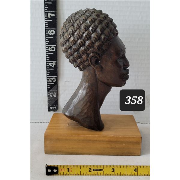Vtg. Hand carved wooden traditional African bust sculpture. Made in Cuba.