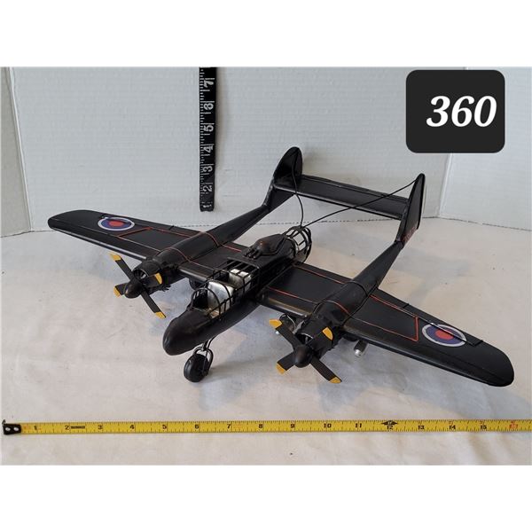 Vintage WWII P-38 Lightning style metal militay plane.