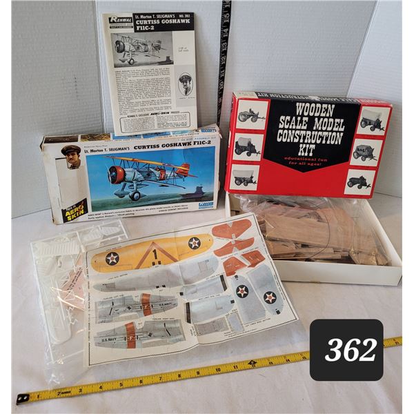 Vtg. Models. 1967 Curtis Goshawk plane & wooden covered wagon