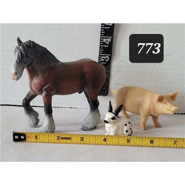 Schleich Germany 2000 Clydesdale shire stallion, 1995 sow pig & rabbit.