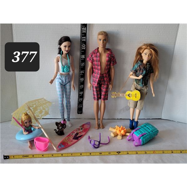 Barbie doll Family group. Beach & camping accessories.