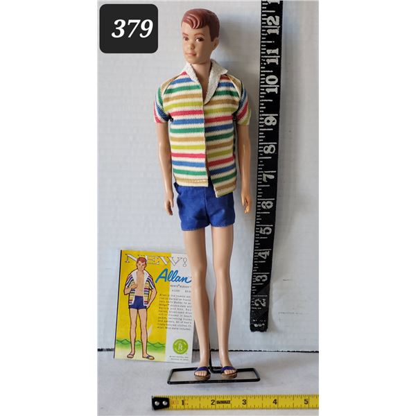 Rare 1963 debut straight leg Allan Barbie doll. Original clothes, stand & booklet. One owner.