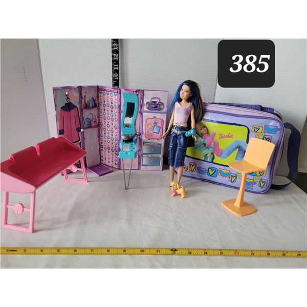 Barbie fold out locker. Doll, furniture & backpack.