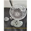 Image 2 : Large lead crystal stemmed bowl. Pickle dish, shaker & bud vase.