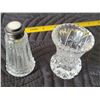Image 3 : Large lead crystal stemmed bowl. Pickle dish, shaker & bud vase.
