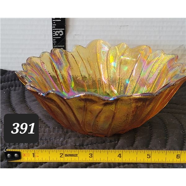 Mid century marigold carnival glass bowl.