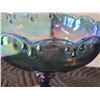 Image 4 : Mid century iridescent blue carnival glass stemmed bowl.
