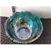 Image 2 : Mid century iridescent blue carnival glass bowl.