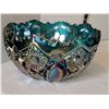 Image 6 : Mid century iridescent blue carnival glass bowl.