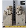 Image 1 : Mid century Chinese soapstone Foo Dog bookends.Represents Yin,Yang, protection & strength. Carved gr