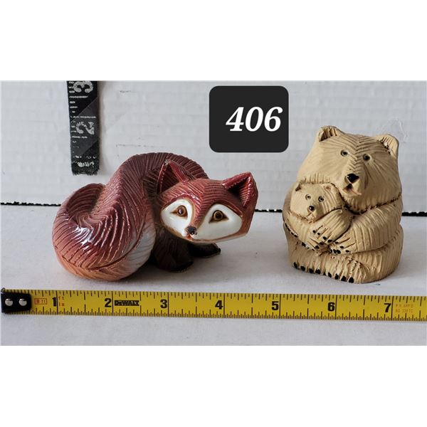 Vtg. Artesania Riconada Urguay collectable, signed,fox & bear created by Jesus & Javier Carbajales. 