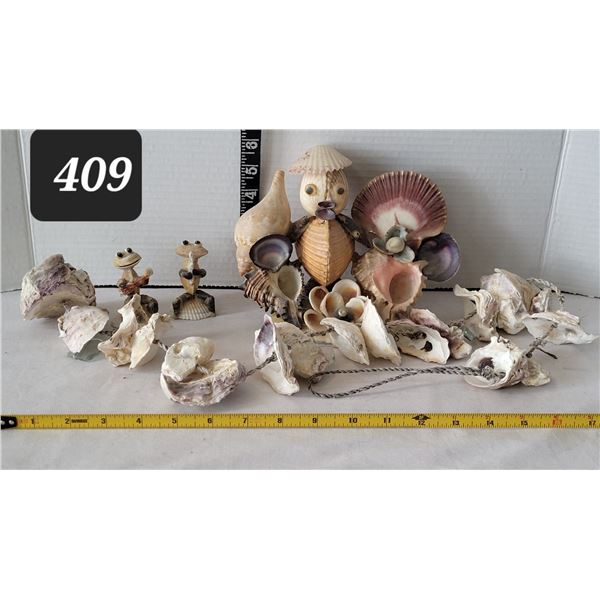 Hand crafted shell animals, arts & wind chime.