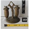 Image 1 : Rare antique 1895-1910 bronze female carrying baskets. Salt & pepper shakers. European tableware.