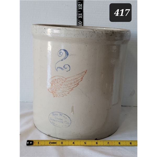 Early 1900's #2 Redwing stoneware crock.