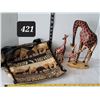 Image 1 : Hand carved & painted wooden Giraffe figures & african tote.