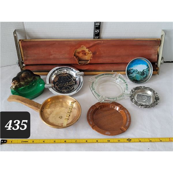 Mid century advertising ashtrays & old cigarette roller for parts.