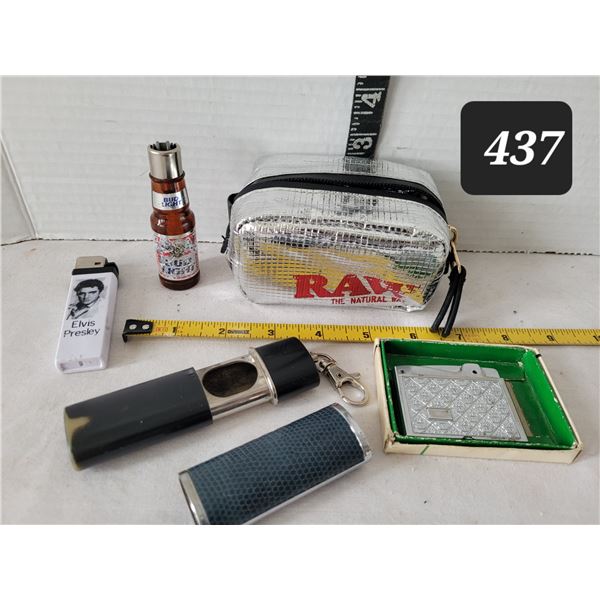 Raw odour blocking smoker's pouch, personal ashtray & vintage butane lighter. Etc.