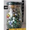 Image 1 : Large jar of assorted colors & size marbles.