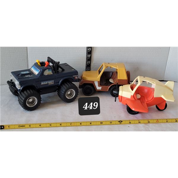1983 Playskool Bigfoot Ford monster truck plus Playskool Dizzy Driver plane & Jeep.