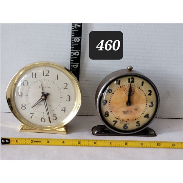 Vintage Westclox manual wind alarm clocks.
