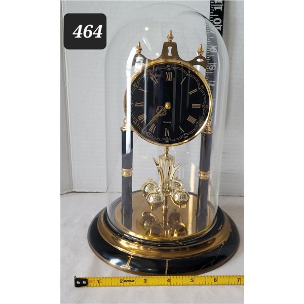 Vtg. Black & gold Anniversary quartz glass Dome Clock. Made in west Germany.