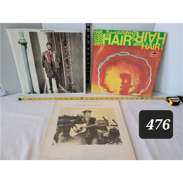 Vtg. LP records. Quadrophenia ( original sound track of the Who film), Hair & Neil Young.