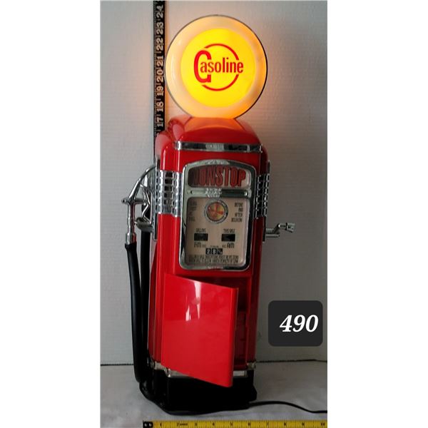 Mid century Gasoline pump AM/FM radio cassette player. Lighted globe, head phone jack & tape slots. 