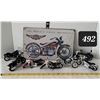 Image 1 : Harley Davidson miniature motor bikes & tin sign.