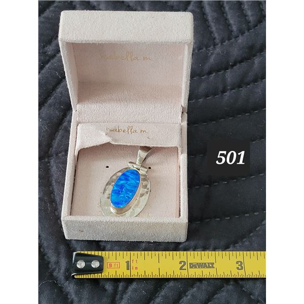 925 silver dark blue fire opal pendant. Also known as Denim opal.