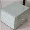 Image 6 : Heavy glass 3 drawer jewelry storage box & contents.