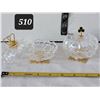Image 1 : Vtg. 22K gold finish. Killarney 24% lead crystal trinket dishes with lids. Filigree base.