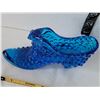 Image 2 : Vtg. Fenton art glass, cobalt blue, hobnail cat head slipper/ shoe.