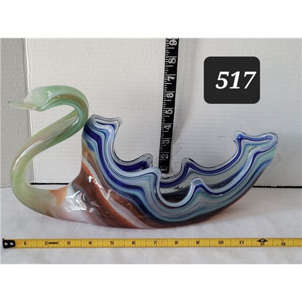 1960's swirl design art glass swan.