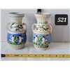 Image 1 : Vtg. Japanese Majolica vases. Porcelain, hand painted with raised angels & patterns.