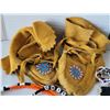 Image 2 : Soft tanned leather child moccasins. Bead work & arrow bolo tie.