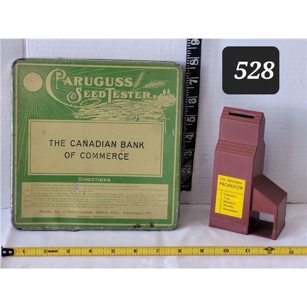 Early 20th century promotional Paruguss seed tester from Bank of Commerce. Vtg. Western Producer ele