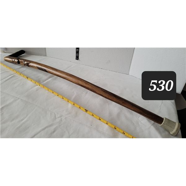 Unique hand carved heavy wooden cane. Possibly ironwood or rose wood. Ornate grain & smooth finish.