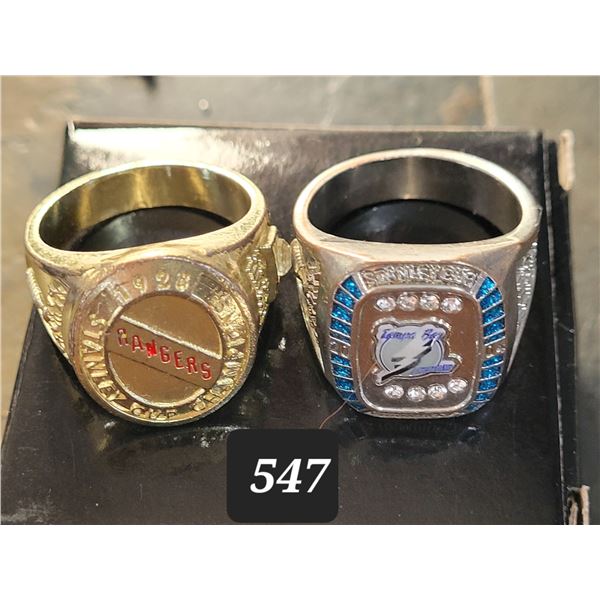 Replica Stanley Cup rings. Tampa Bay & New York Rangers.