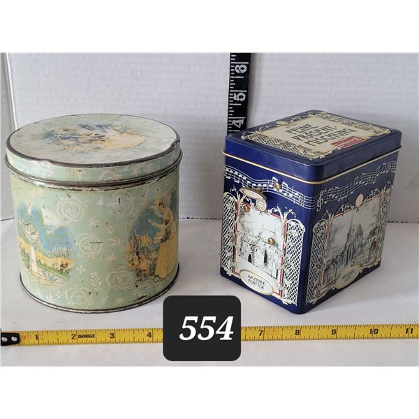 Vtg. Victorian style Lipton Tea tin & Lanbertz German musical cookie tin (Silent Night)