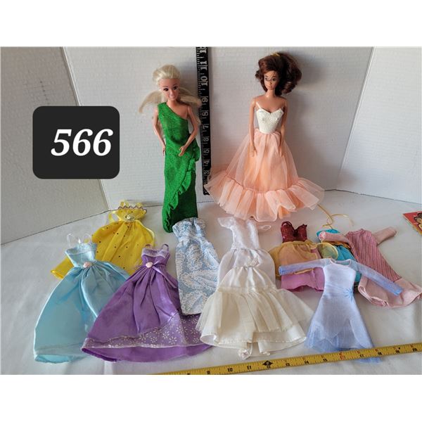 Vintage Barbie dolls with gowns & dresses.