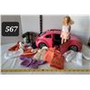 Image 1 : Barbie VW bug car, Doll & homemade knit & crochet clothes.