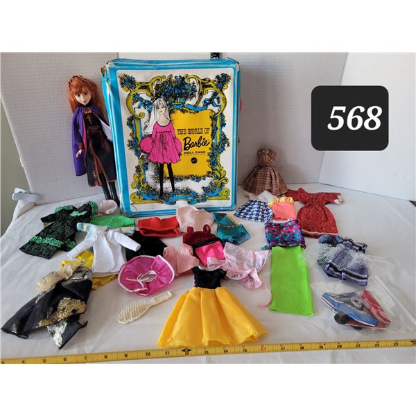 1968 Barbie case with home sewn clothes & Anna Doll.