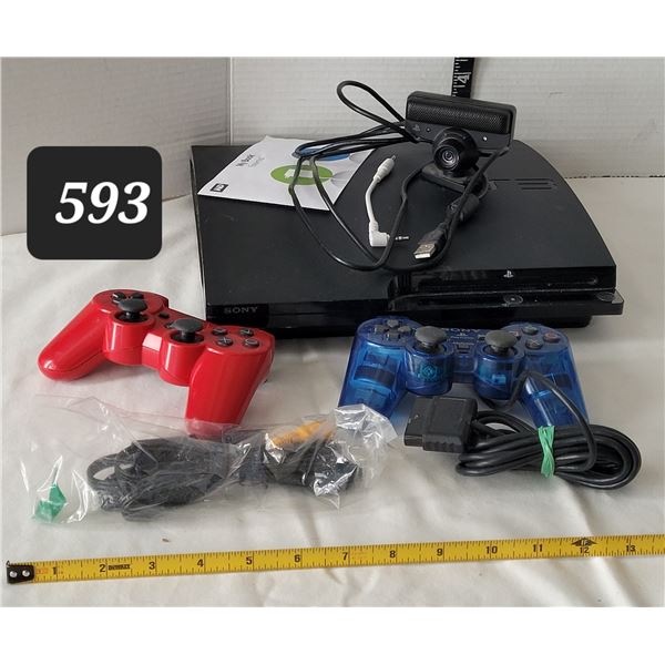 Playstation PS3 game system & controls. 1 wireless.