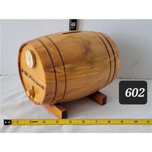 Wooden colonial barrel bank. Glacier National Park.