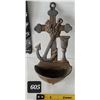 Image 1 : Vintage Christian Holy water stoup. Metal, wall mounted, cross, anchor & chalice. Made in Japan.