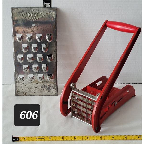 Vtg. “Villa” Potato Chipper ( French Fry) made in England & vegetable grater.