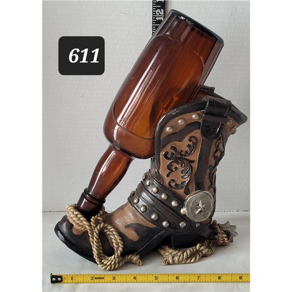 Unique western boot bottle rest.