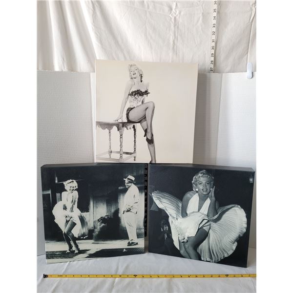 3 B&W canvas Marilyn Monroe famous prints. 15 X 15