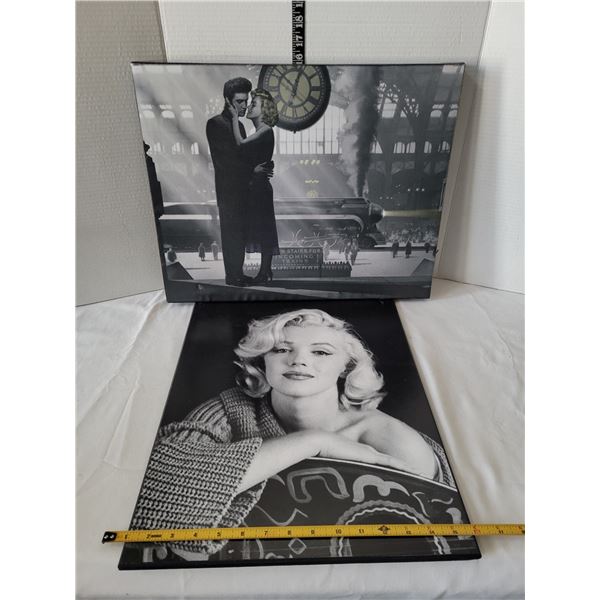 B&W canvas & board prints of Marilyn Monroe & Elvis Presley.
