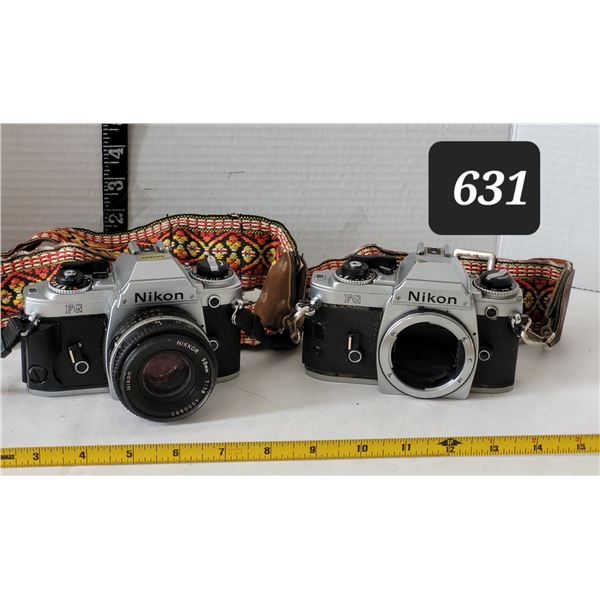 Nikon FG 35mm cameras. 1 complete, 1 missing lens.